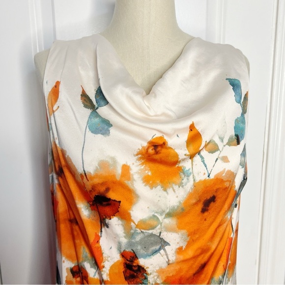 ST.JOHN COLLECTION Silk Dress cream orange poppies silk sleeveless Size 8 - Picture 5 of 10